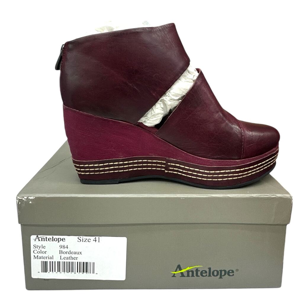 Antelope 984 Hi Cut & Wrap Platform Wedge Red Bordeaux Women's size 10 - Picture 2 of 8